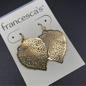 FRANCESCA'S Gold Lacy Leaf Earrings Pierced New On Card
